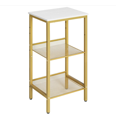 Tall Side Table, 3-Tier Telephone End Table with Adjustable Mesh Shelves, Small Entryway Table with Storage, Small Nightstand for Living Room, Bedroom, Hallway - 15" x 11" x 29.1"/Gold